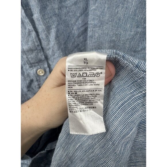 Banana Republic Untucked Fit 100% Linen Button Front Shirt Men XL Blue Beach - Picture 4 of 8